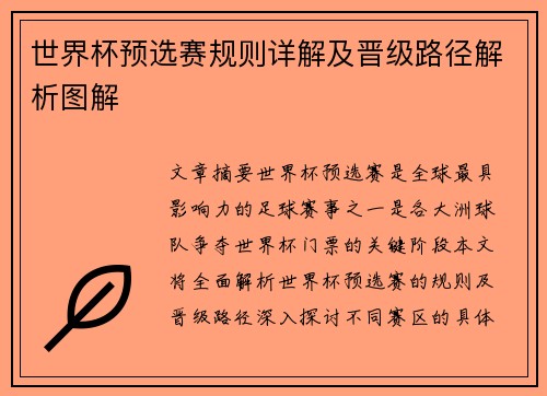 世界杯预选赛规则详解及晋级路径解析图解